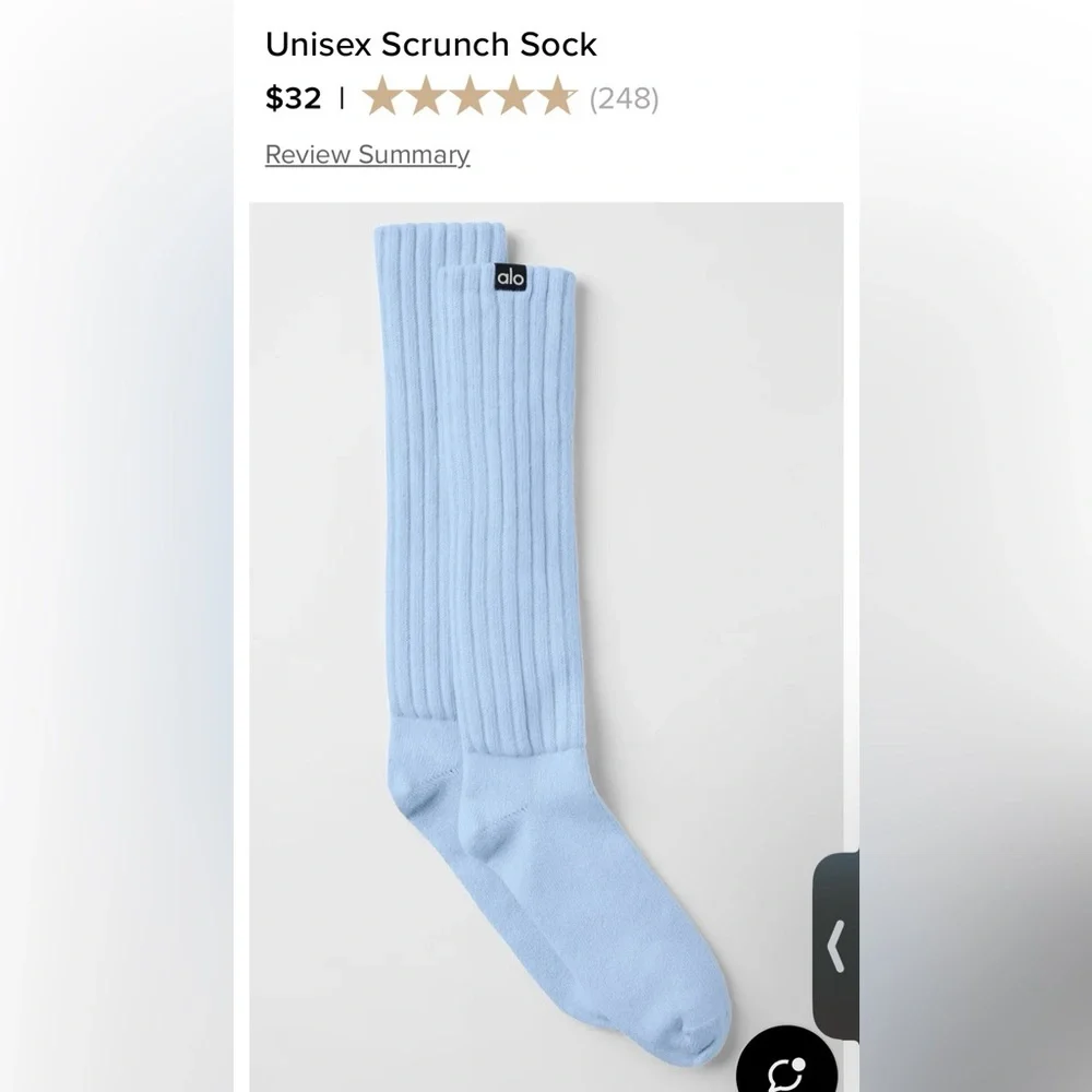ALO Yoga Unisex Scrunch Sock Seashell Blue NEW NWT Light Blue Medium